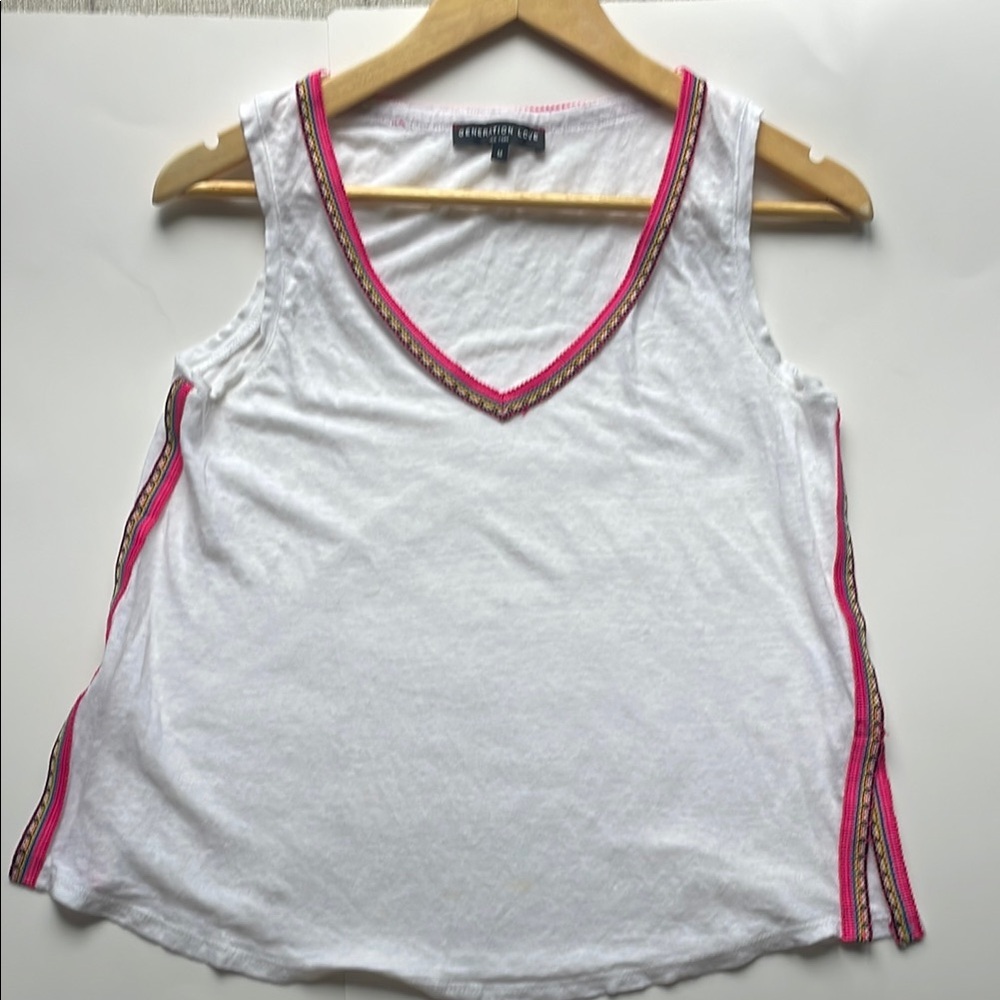 Generation Love White Tank Top with Pink Trim